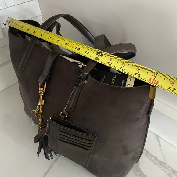 🆕 House of Harlow 1960 Brown faux Suede Luxe Tote & Wristlet Shoulder Bag Set - Picture 9 of 15